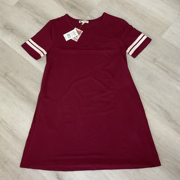 About A Girl Dresses & Skirts - About a Girl Stripped Burgundy  T shirt Dress Womens  Lg NWT